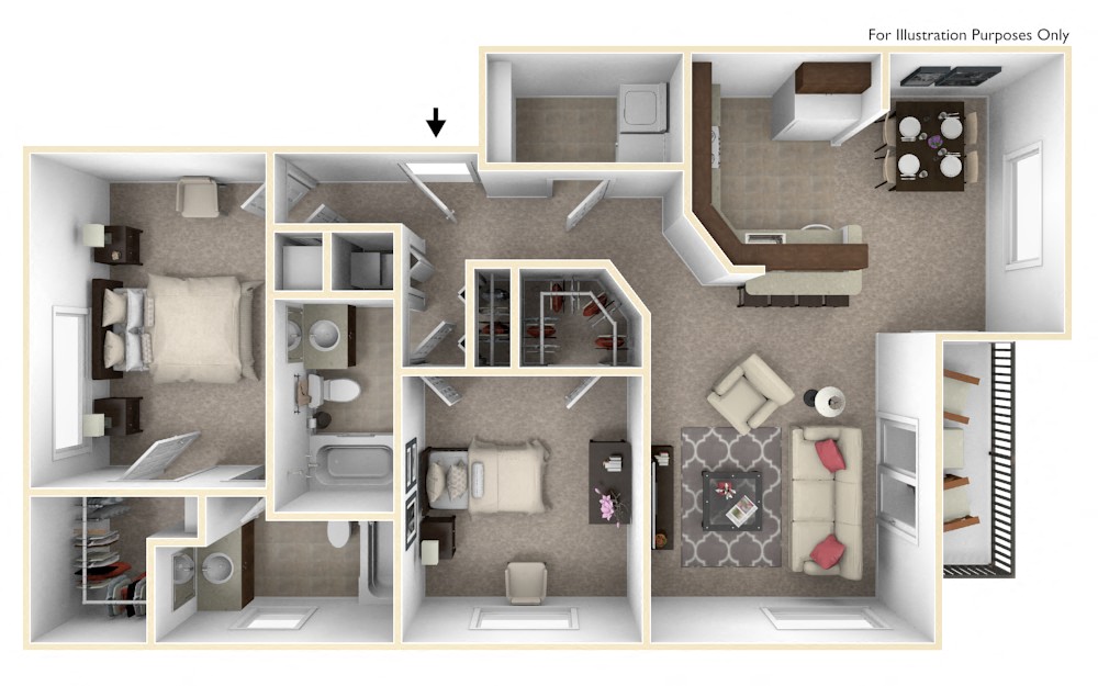 Floor plan for 2 beds, 2 baths, 1200 sqft